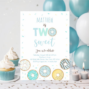 Invitation Deux beignets bleus doux premier anniversaire