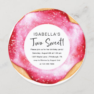 Invitation Deux beignets roses douces 2e fête d'anniversaire