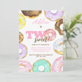 Invitation Deux beignets sucrés 2e anniversaire fille aquarel (Debout devant)