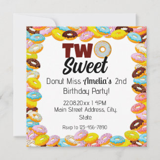 Invitation Deux beignets sucrés 2e thème Fête d'anniversaire 