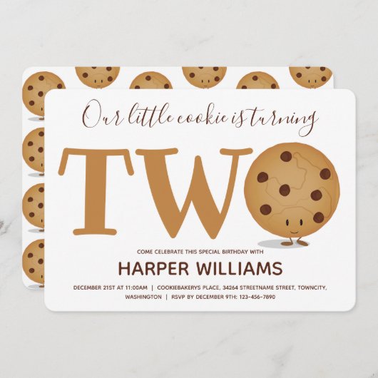 Invitation Deux biscuits 2e anniversaire (Devant / Derrière)