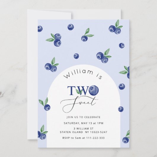 Invitation Deux blueberry doux garçon 2e anniversaire (Devant)
