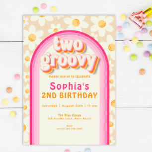 Invitation Deux Boho Daisy Super Rainbow 2e anniversaire