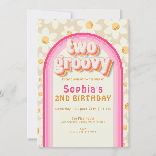 Invitation Deux Boho Daisy Super Rainbow 2e anniversaire Invi (Devant)
