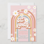 Invitation Deux Boho Daisy Super Rainbow 2e fête d'anniversai (Devant)