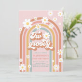 Invitation Deux Boho Daisy Super Rainbow 2e fête d'anniversai (Debout devant)