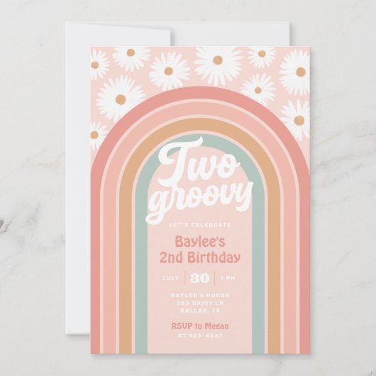 Invitation Deux Boho Retro Daisy Super 2e fête d'anniversaire (Devant)