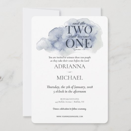 Invitation Deux Bois Chrétien Devenir Un Aquarelle Bleu (Devant)