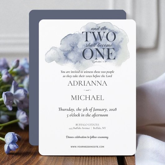 Invitation Deux Bois Chrétien Devenir Un Aquarelle Bleu