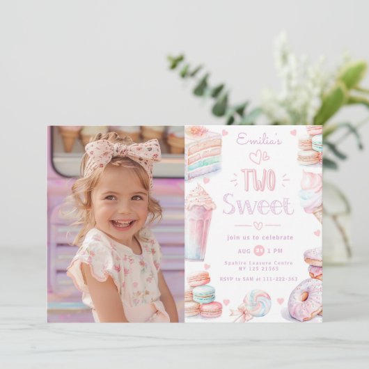 Invitation Deux bonbons doux pastel photo 2e anniversaire (Debout devant)