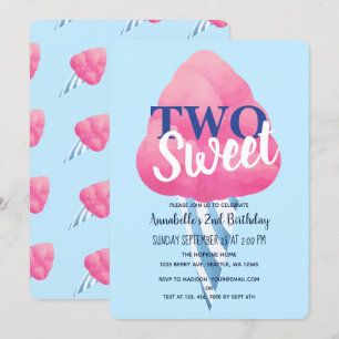 Invitation Deux bonbons en coton doux enfants deuxième annive