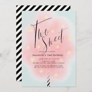 Invitation Deux bonbons rose doux en coton Fille 2e anniversa