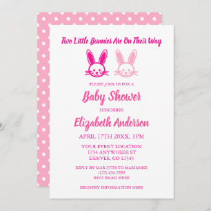 Invitation Deux Bunnies Doux Baby shower Twin Girls