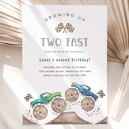 Invitation Deux Camion Monster Rapide Deuxième fête d'anniver