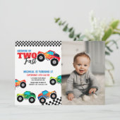 Invitation Deux Camion Monster Rapide Photo Anniversaire (Debout devant)
