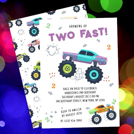 Invitation Deux Camions Monster pour Enfants 2 Ans Rapide