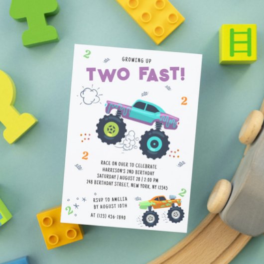 Invitation Deux Camions Monster pour Enfants 2 Ans Rapide
