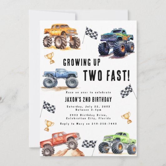 Invitation Deux Camions Monster Rapides 2e fête d'anniversair (Devant)