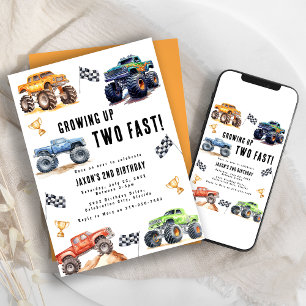 Invitation Deux Camions Monstres Rapides Fête d'anniversaire 