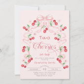 Invitation Deux cerises sur le dessus arc rose Twins Baby sho (Devant)