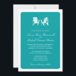 Invitation Deux chaises Adirondack Mariage<br><div class="desc">Il s'agit d'un design original de La Bella Rue. Deux chaises blanches Adirondack avec arrière - plan de couleur Turquoise Océan, parfait pour n'importe quel mariage côté plage ou été. Si le jeu de couleurs n'est pas ce que vous vouliez, envoyez un courriel à paula@labellarue.com avant de passer une commande....</div>