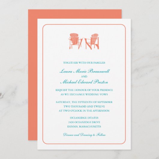 Invitation Deux chaises Adirondack Mariage (Devant / Derrière)