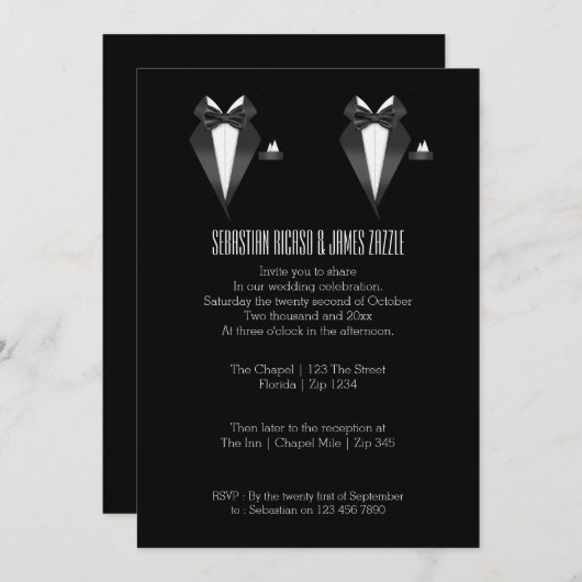 Invitation Deux chambres Bow Cravate Tuxedo Mariage (Devant / Derrière)