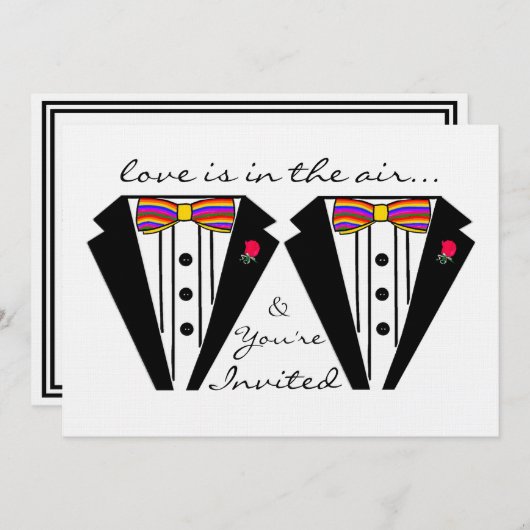 Invitation Deux Chambres Mariage Tuxedo Avec Cravate Rainbow (Devant / Derrière)