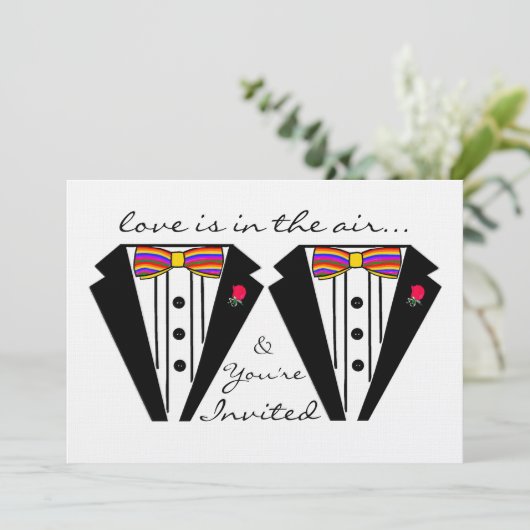 Invitation Deux Chambres Mariage Tuxedo Avec Cravate Rainbow  (Debout devant)