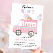 Invitation Deux Chariot à glace rose doux Anniversaire