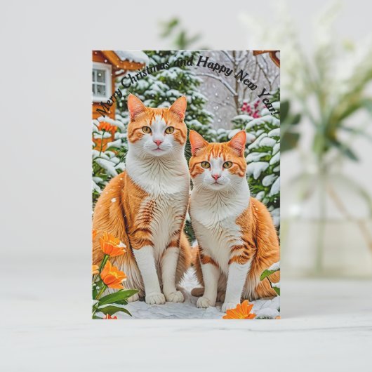 Invitation Deux chats joyeux (Debout devant)