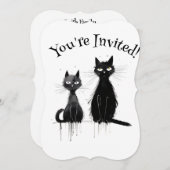 Invitation Deux chats noirs fête d'Halloween (Devant / Derrière)