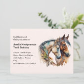 Invitation Deux chevaux avec décorations en plumes Boho Anniv (Debout devant)