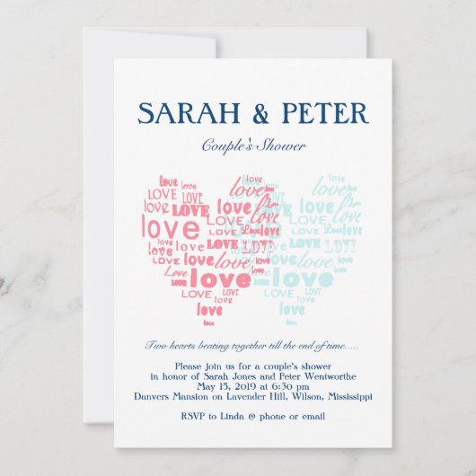 Invitation Deux coeurs battent ensemble/Douche des couples do (Devant)