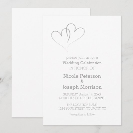 Invitation Deux Coeurs d'argent entrelacés (Devant / Derrière)