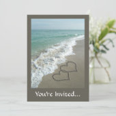 Invitation Deux cœurs de sable sur la plage, Océan romantique (Debout devant)