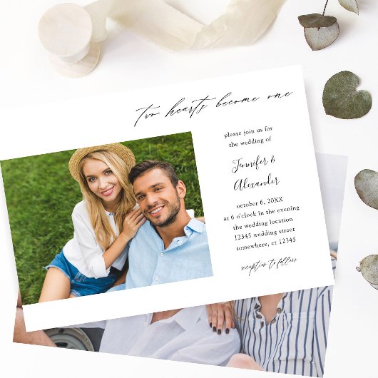 Invitation Deux coeurs Deux Mariage de calligraphie photo