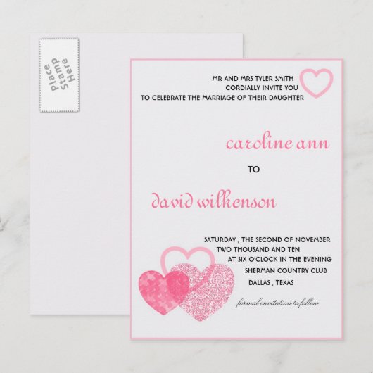 Invitation - deux coeurs frappant comme un (Devant / Derrière)