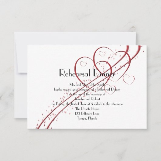 Invitation Deux coeurs pour un dîner de répétition (Devant)