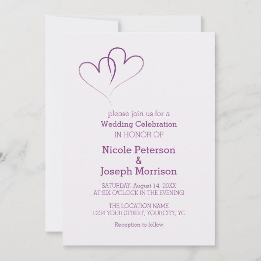 Invitation Deux coeurs pourpres entrelacés (Devant)