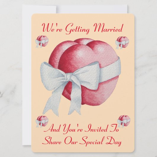 Invitation deux coeurs rouges attachés avec un mariage arc bl (Devant)