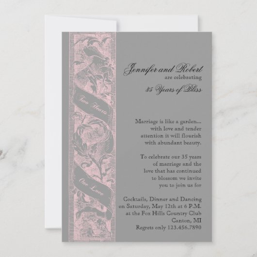 Invitation Deux cœurs un amour anniversaire de mariage (Devant)