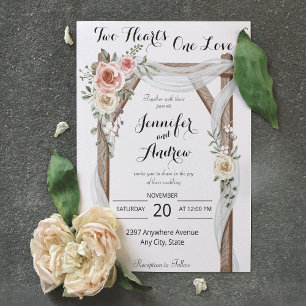 Invitation Deux Coeurs Un Amour Rustique Arbor Rose Mariage