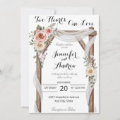 Invitation Deux Coeurs Un Amour Rustique Arbor Rose Mariage (Devant)