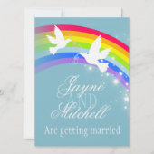 Invitation Deux colombes blanches arc-en-ciel mariage bleu gr (Devant)