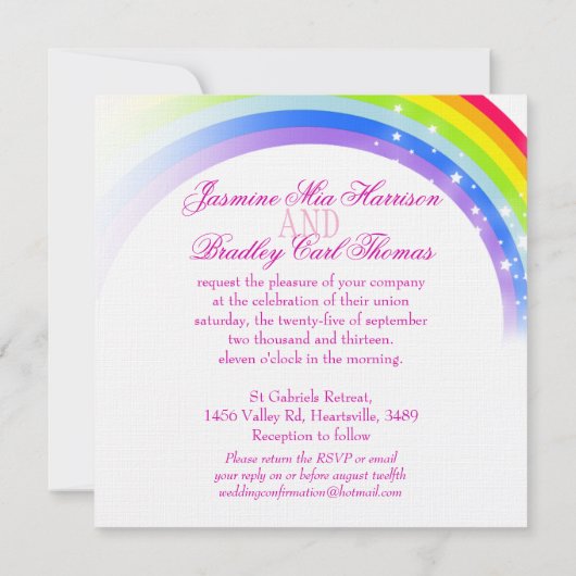 Invitation Deux colombes blanches arc-en-ciel mariage invitat (Dos)