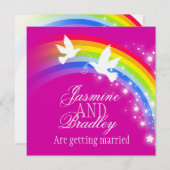Invitation Deux colombes blanches arc-en-ciel mariage invitat (Devant / Derrière)