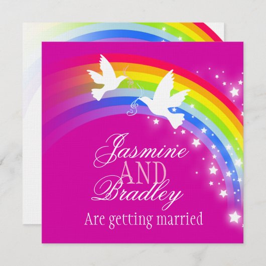Invitation Deux colombes blanches arc-en-ciel mariage invitat (Devant / Derrière)