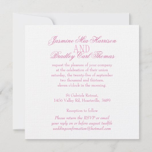 Invitation Deux colombes blanches ruban rose carré mariage in (Dos)