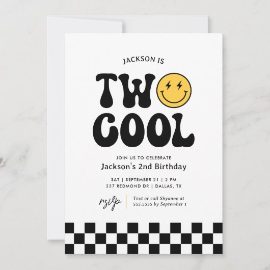 Invitation Deux Cool Checker Happy Face 2e anniversaire (Devant)